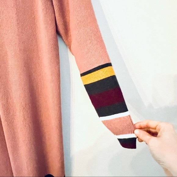 Anthropologie Parvati Midi Knit Sweater Dress Rose Pink Striped Large - Picture 8 of 14